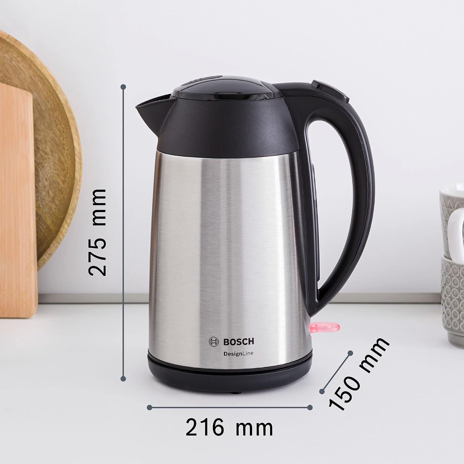 Bosch DesignLine TWK3P420GB Stainless Steel Cordless Kettle, 1.7 Litres, 3000W - Silver & Black - Image 3