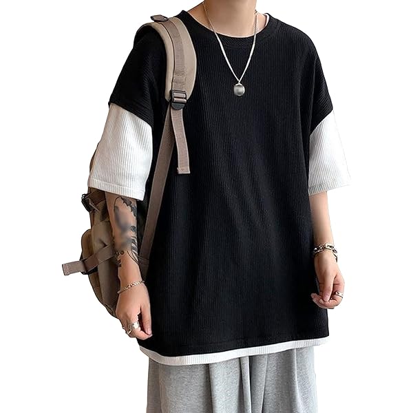 Men's Fake Two-Piece Alternative Clothing Streetwear Rap Hip
