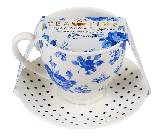 Amazon Com Thoughtfully Gifts Tea Time Gift Set Includes Cup Saucer And 4 English Breakfast Tea Bags Grocery Gourmet Food