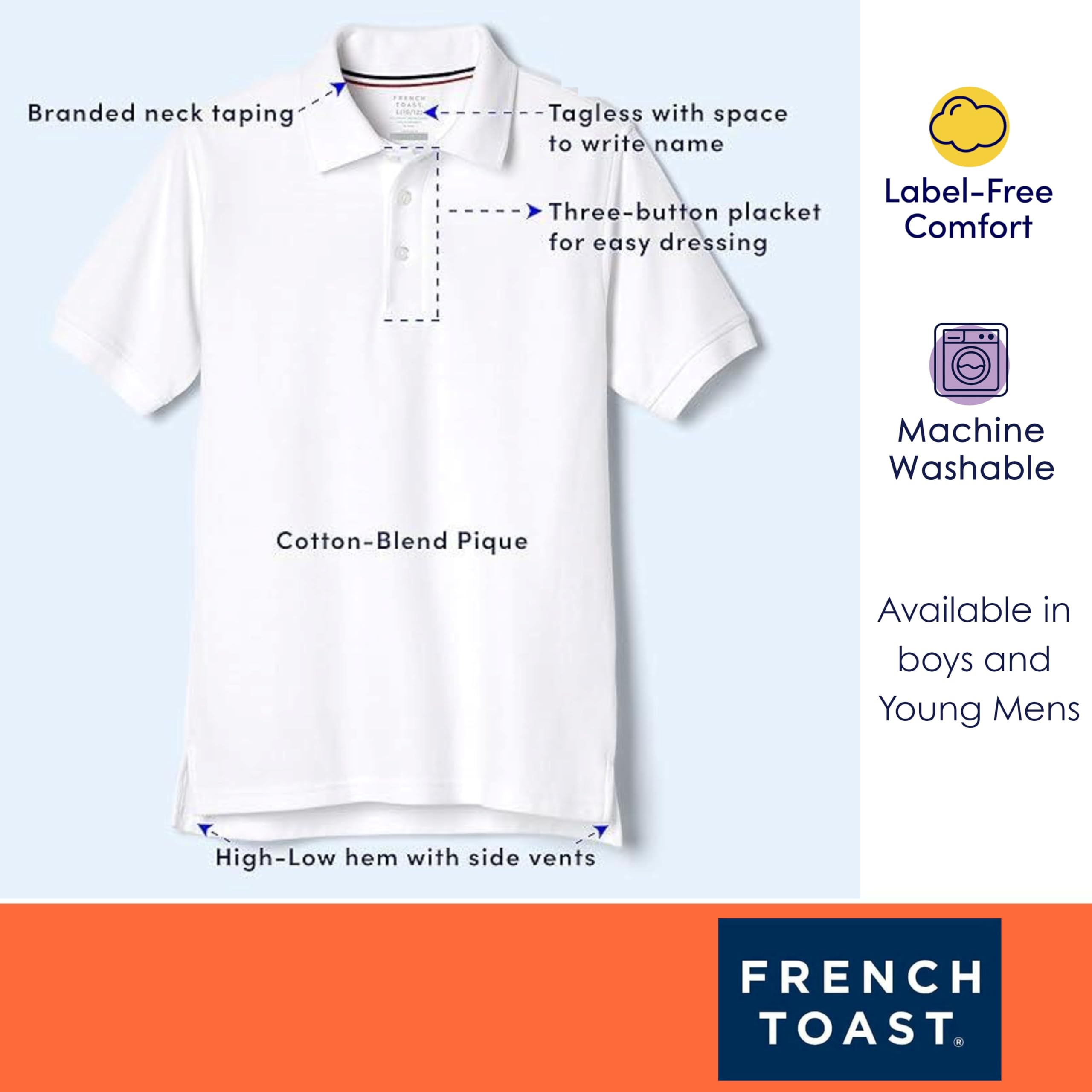 French Toast Boys' Short Sleeve Pique Polo Uniform Shirt (Standard & Husky)