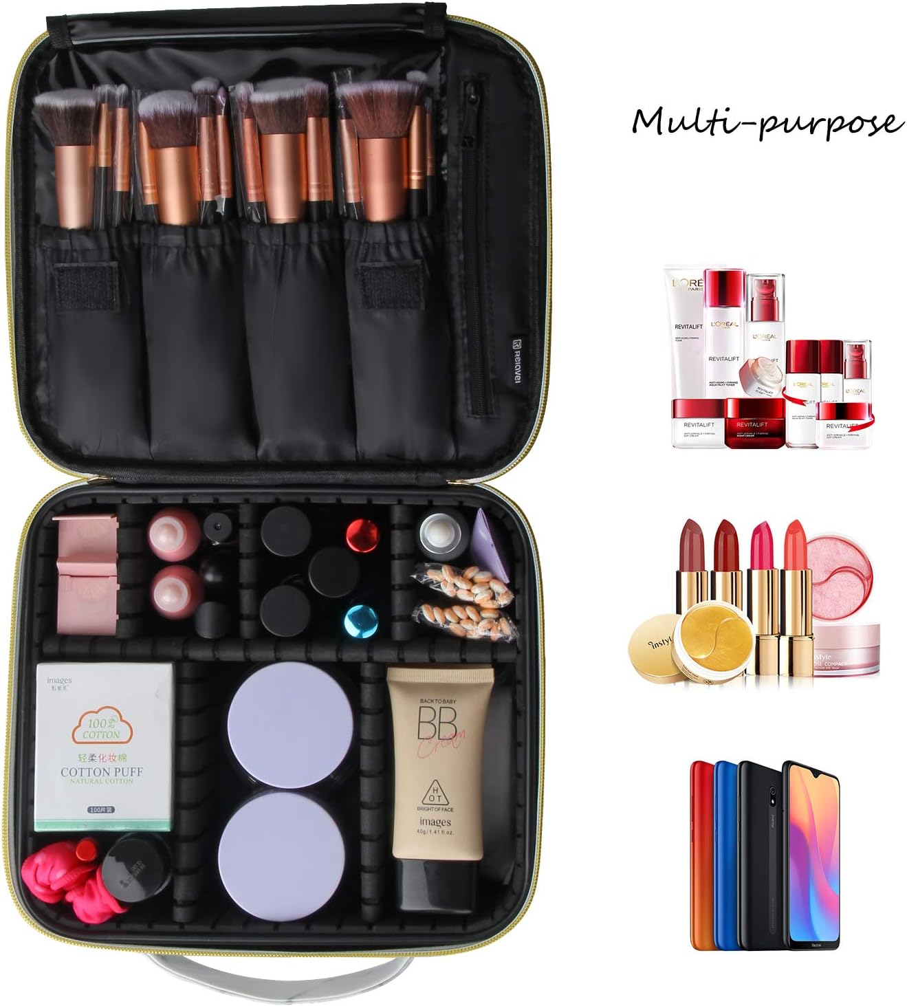 Marble Makeup Bags,Portable Makeup Organizer Bag Travel Case Professional Jewelry Storage Organizer with with Adjustable Dividers for Cosmetics Makeup Brush (Small)