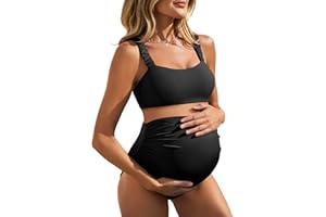 Summer Mae Ribbed Maternity Bikini Swimsuit for Women High Waisted Two-Piece Bathing Suit Crop Top Pregnancy Swimwear