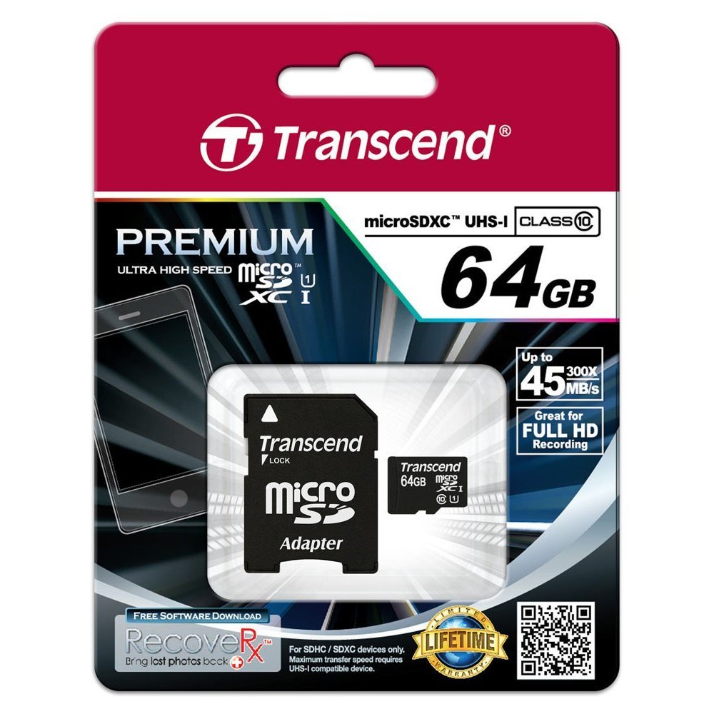 Transcend 64GB microSDXC/SDHC Class 10 UHS-I 600X (Ultimate) Memory Card with Adapter