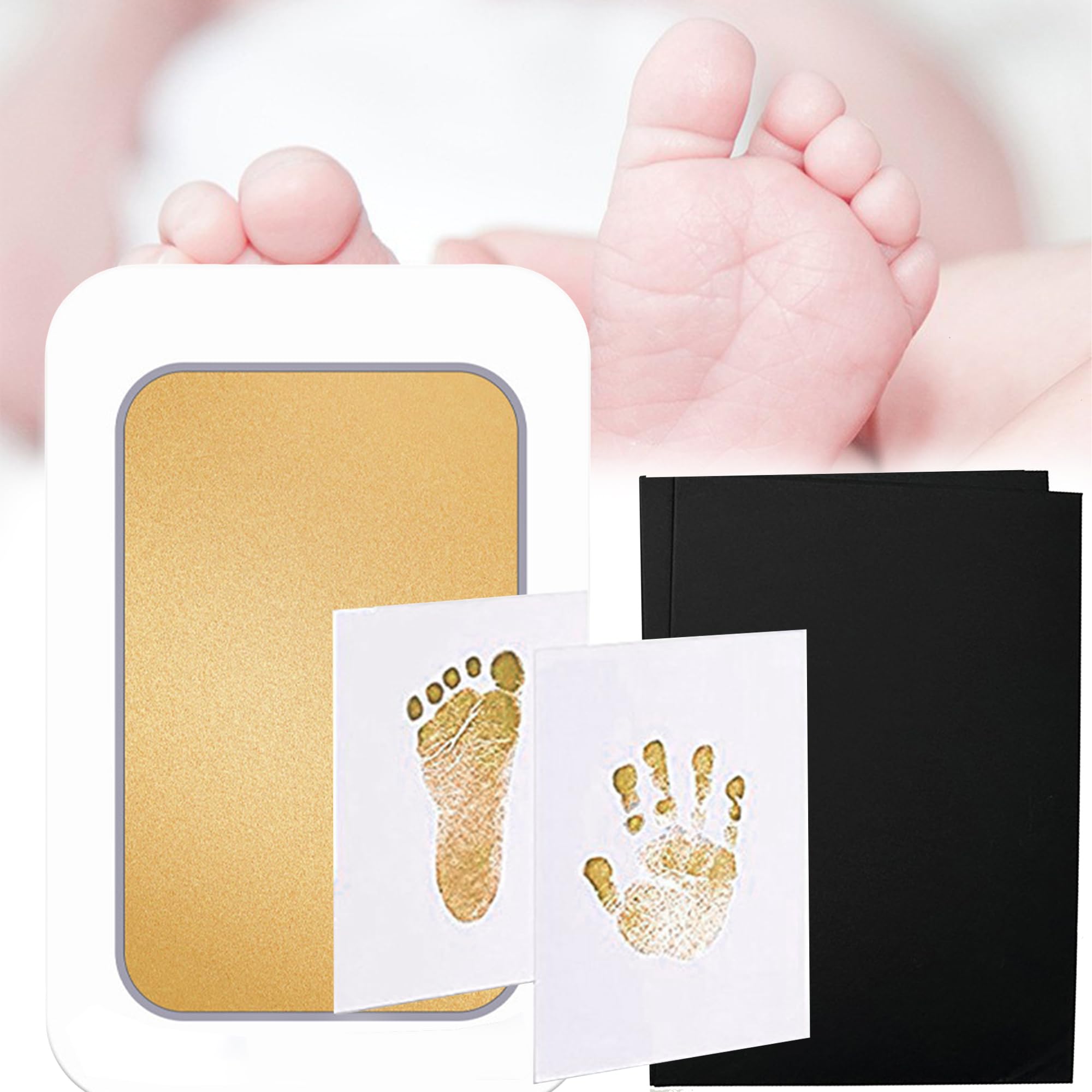 CXAFQ Golden Baby Leave In Stamping Clay, Beautiful Baby Handprint Kit & Footprint for Newborn Girls and Boys, Unique Baby Shower Gifts Set for Registry, Memorable Keepsake Box Decorations