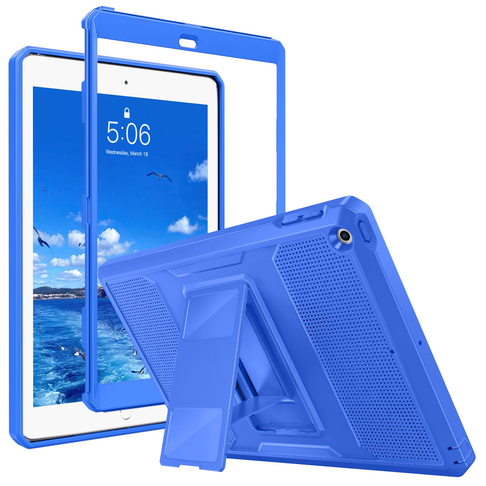 MoKo Case Fit 2018/2017 iPad 9.7 6th/5th Generation - [Heavy Duty] Shockproof Full Body Rugged Hybrid Cover with Built-in Screen Protector Compatible with Apple iPad 9.7 Inch 2018/2017, Blue Wave