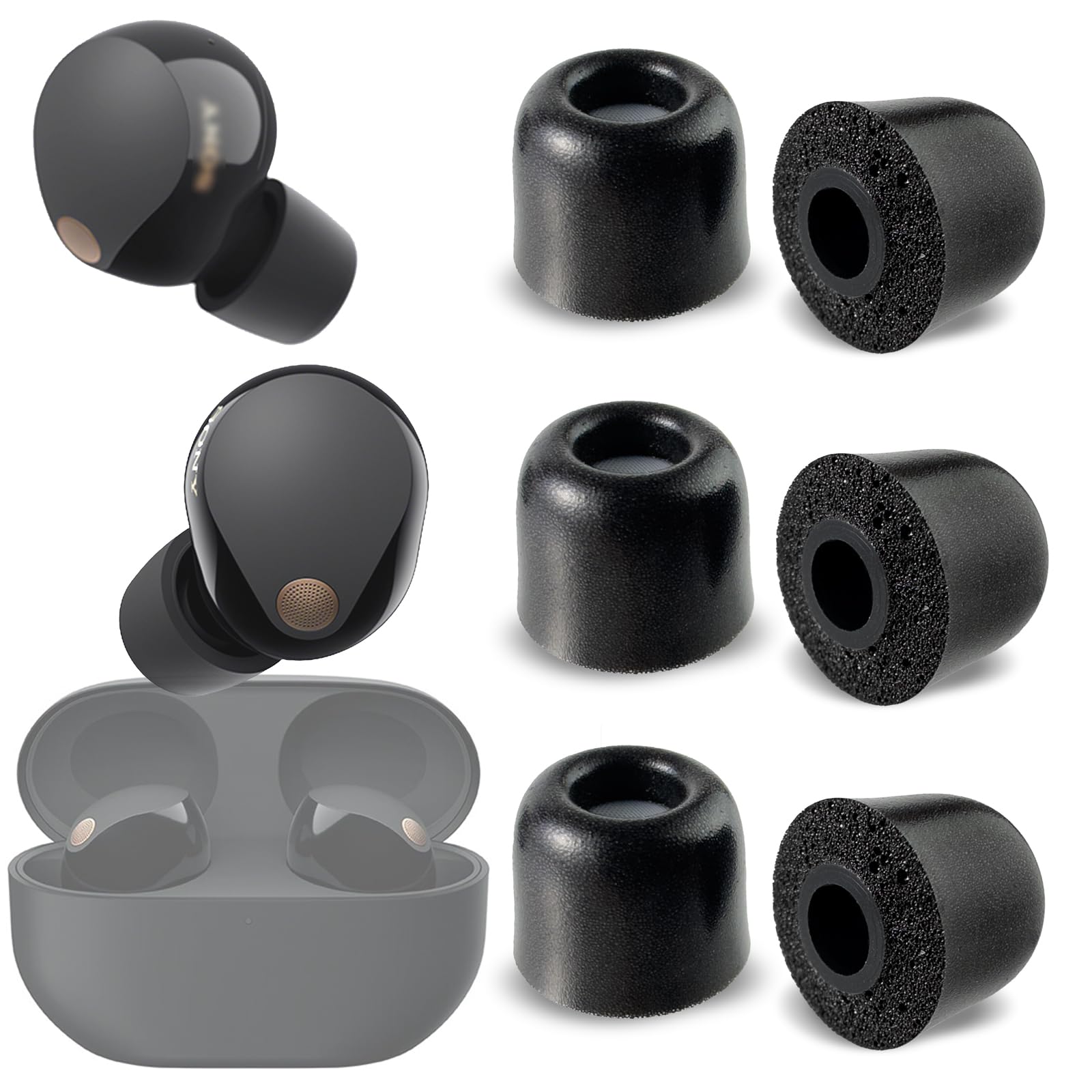 sciuU Noise-isolating Ear Bud Tips [3 Pairs] compatible with Sony WF-1000XM5 / Sony WF-1000XM6 Earbuds, Built-in Dust Filter Memory Foam Eartips, Noise Reduction & Sound Enhancement– M
