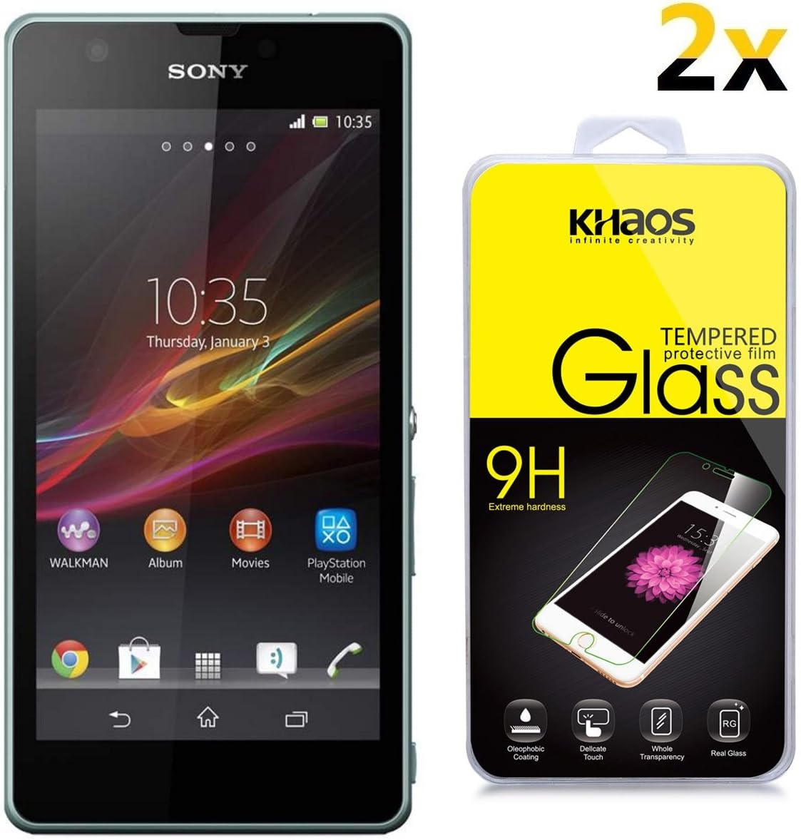 [2-Pack] KHAOS Screen Protector for Sony Xperia ZR C5502 Tempered Glass Screen Protector, 2.5D Rounded Edge, Lifetime Replacement Warranty