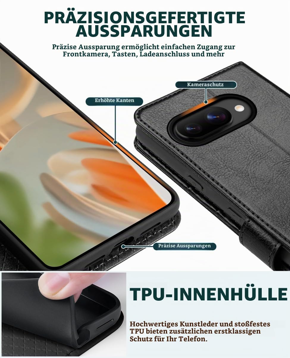 OCASE Hüllel für Google Pixel 10A Premium PU Leder Schwarz 2