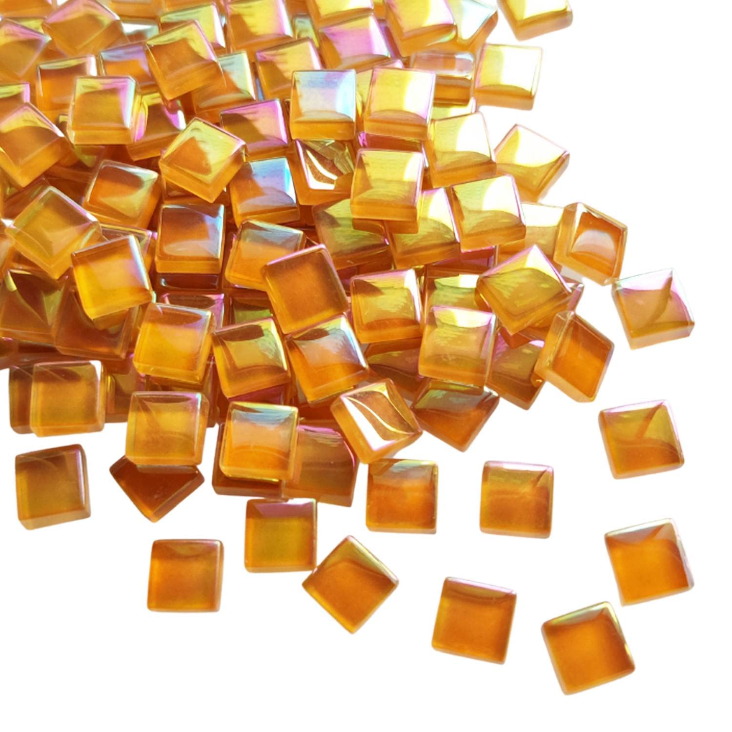 200 Pcs Mosaic Tiles for Crafts Iridescent Crystal Mosaic Glass Tile Focal20 Square Mosaic Tiles Pieces Kits for Adults DIY Picture Frames Handmade Jewelry Art Decoration Gifts (Orange)