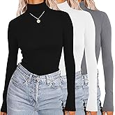Ekouaer Womens 3 Piece Turtleneck Long Sleeve Shirts Lightweight Basic Slim Fit Soft Thermal Underwear Tops