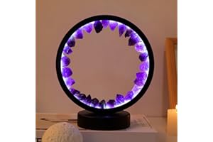 RUNYANGSHI Runyansghi Amethyst Night Lamp 8.6" Natural Healing Crystal Bedside Lamp USB Port 3 Colours Dimming Mode Bedroom Lamp Suitable Night Light for Living Room Bedroom Office Home Decor Ideal Gift