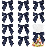 AIMUDI Navy Satin Ribbon Twist Tie Bows for Treat Bags 4.5" Pre-Tied Navy Blue Bows for Christmas Tree Blue Ribbon Bows for Crafts Premade Bows for Gift Wrapping Baby Shower Party Favors - 36 PCs