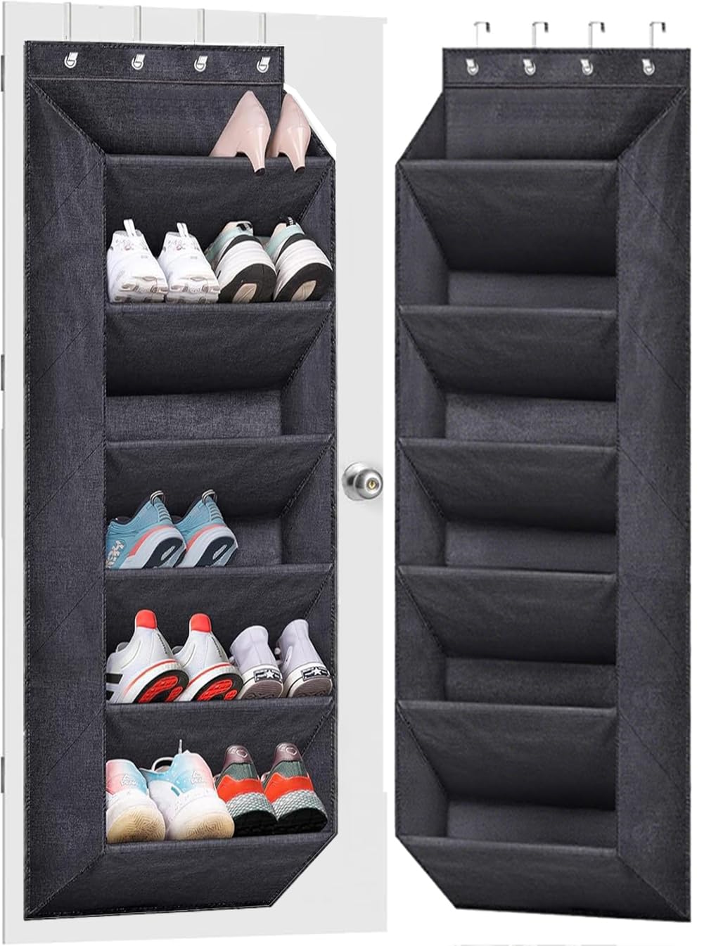 MISSLO Oxford Door Shoe Rack with 6 Deep Shelf Over Door Hanging Shoe Organiser Storage for Closet Dorm and Narrow Door Organizer Sturdy Shoe Holder Hanger, Black