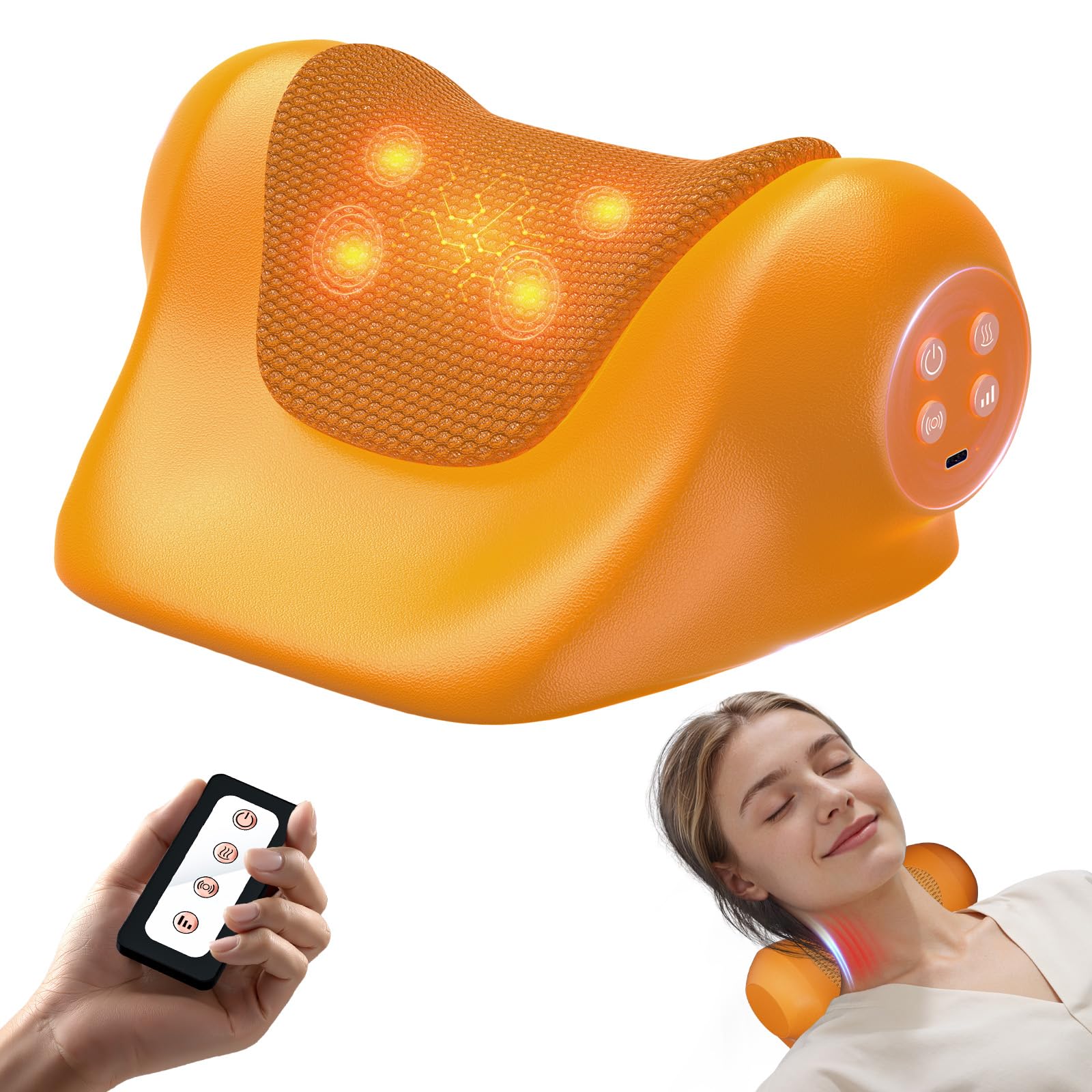 JDZ Neck Massager with Heat, 3-in-1 Electric Cervical Massager for Pain Relief with Hot Compress, Ergonomic Neck and Shoulder Relaxer Stretcher - ldeal Gift for Office Athletes Everyone etc. Brown