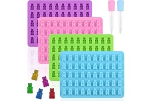 WMKGG Mini Gummy Bear Mold, 4 PCS 1ml Gummies Molds Silicone, Chocolate Fruit Candy Gummy Molds with 2 Droppers