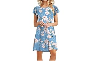 TOBCHONP Womens Plus Size Dresses Loose Crew Neck Ruffle Mini Dress Summer Solid Vintage Pleated Cap Sleeve Tshirts Dress