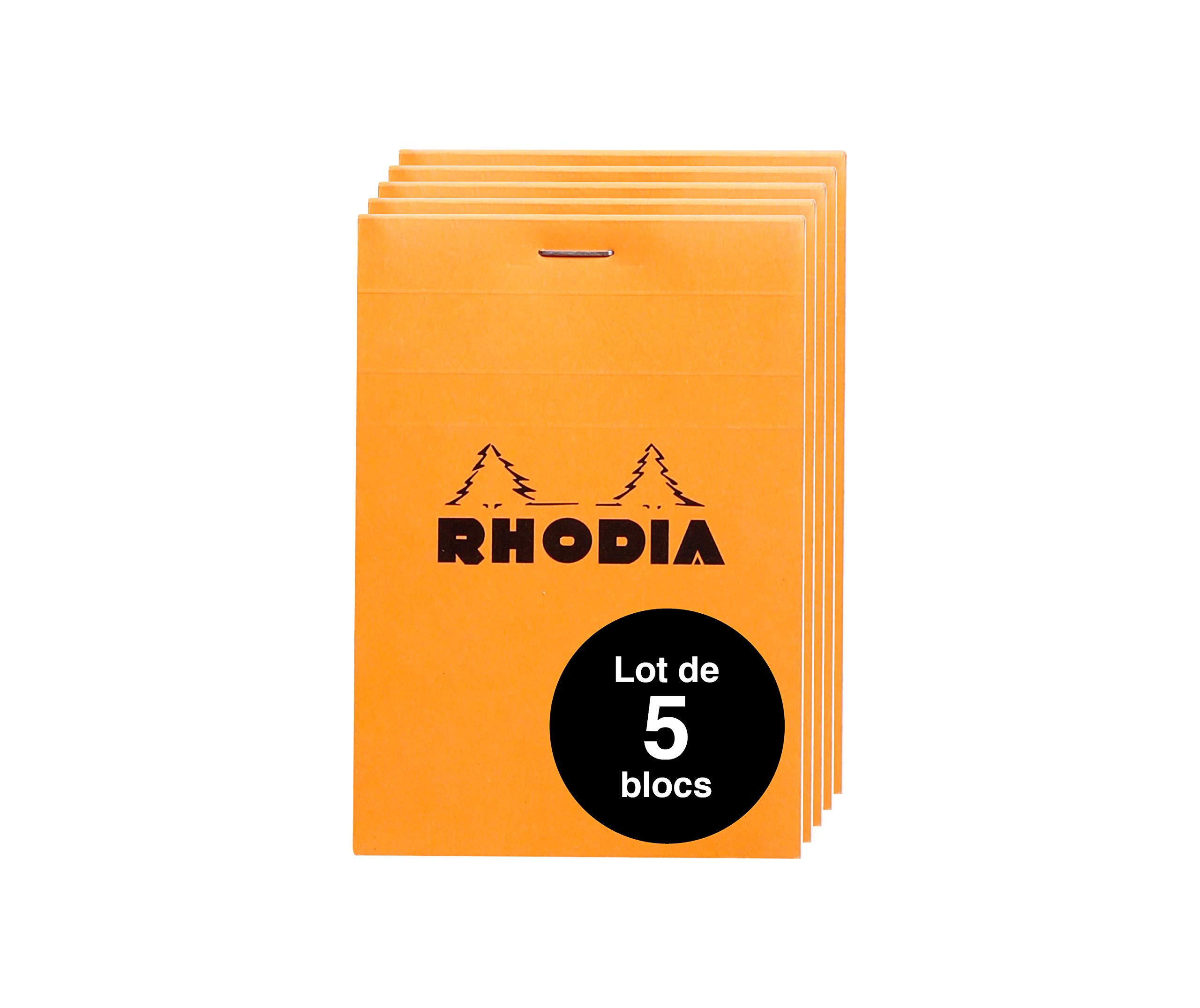 RHODIA 12200Amzc - Set of 5 Stapled Notepads No. 12 Orange - 8.5 x 12 cm - Small Squares - 80 Detachable Sheets - White Clairefontaine Paper 80 g/m - Soft and Resistant Cover