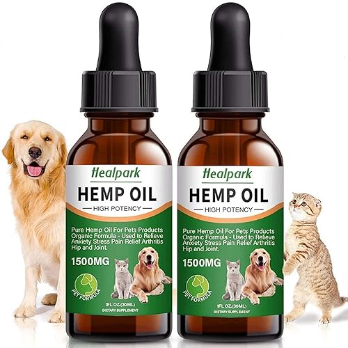 Hemp Oil for Dogs Cats - 2 Pack 1500mg - Separation Anxiety, Joint Pain, Stress Relief, Arthritis, Seizures, Calming Dog Treats - Organic Hemp Seed Oil Extract