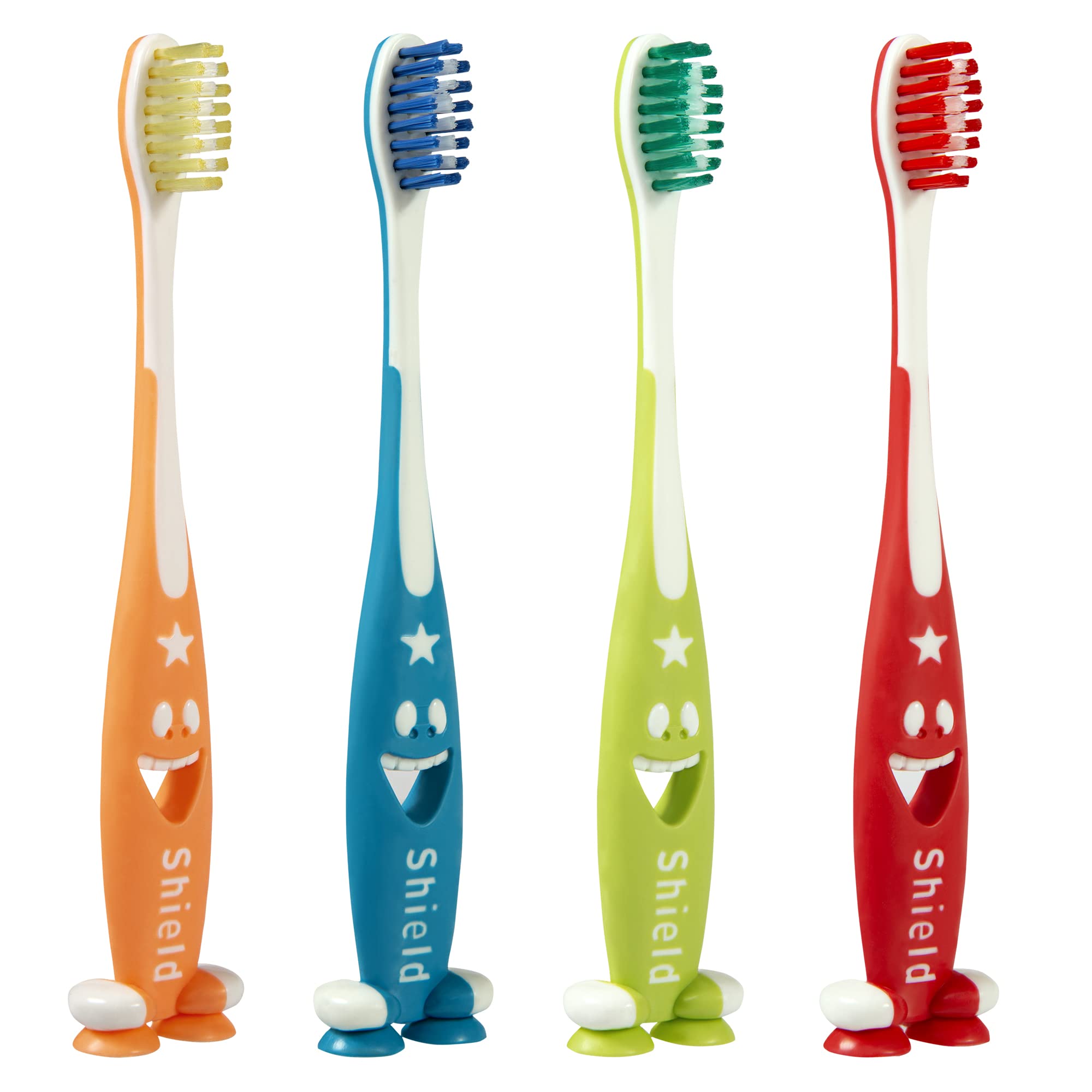 Shield Care Giggles Kids Toothbrush – Super Soft Bristles, Flexible Grip & Fun Design for Children, 4-Pack (Assorted Colours)