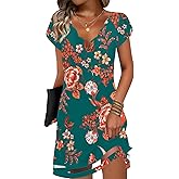 ETCYY NEW Womens Summer Dresses Mesh Hem Petal Short Sleeve Dress Floral Print Daily Sundresses with Pockets