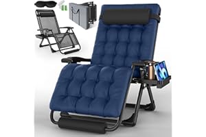YOMIFUN XXL Oversized Zero Gravity Lounge Chair 33", Extra Wide Folding Recliner with Thick Removable Cushion, Adj Headrest, Storage Bag, Footrest, Cup Holder & Full Aluminum Lock, Supports 500 lbs, Blue