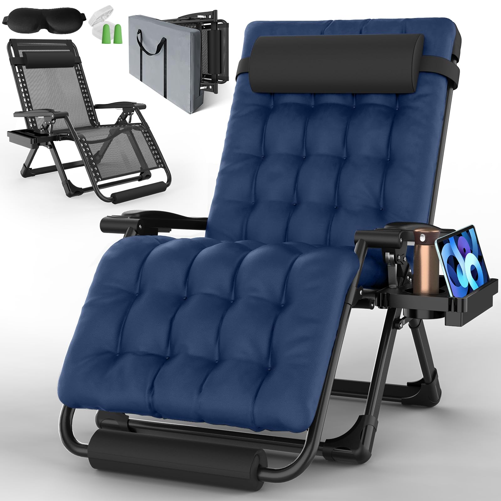 YOMIFUN Oversized Zero Gravity Chair, 33In XXL Padded Lounge Chair, Recliner Chair W/Cushion ...