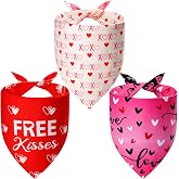 Agroon Dog Valentines Bandana XLarge 3PCS, Sweetheart Scarf for Boy or Girl | 6 Pattern Red Pink Black Triangle Reversible Love Bibs Breed for Puppy Pets