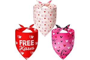 Agroon Dog Valentines Bandana XLarge 3PCS, 6 Pattern Sweetheart Scarf for Boy and Girl, Red Pink Black Triangle Reversible Love Bibs Breed for Puppy Pets