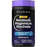 Carlyle Melatonin with Magnesium Glycinate | 120 Capsules | Complex with L-Theanine, Gaba, and Vitamin D | 100% Drug Free | Vegan, Non-GMO, Gluten Free Supplement