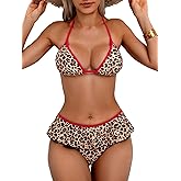 swimall Women's Skirt Bikini Set Sexy Leopard Print Bikini Halter String Two Piece Swimsuit Y2K Bathing Suit
