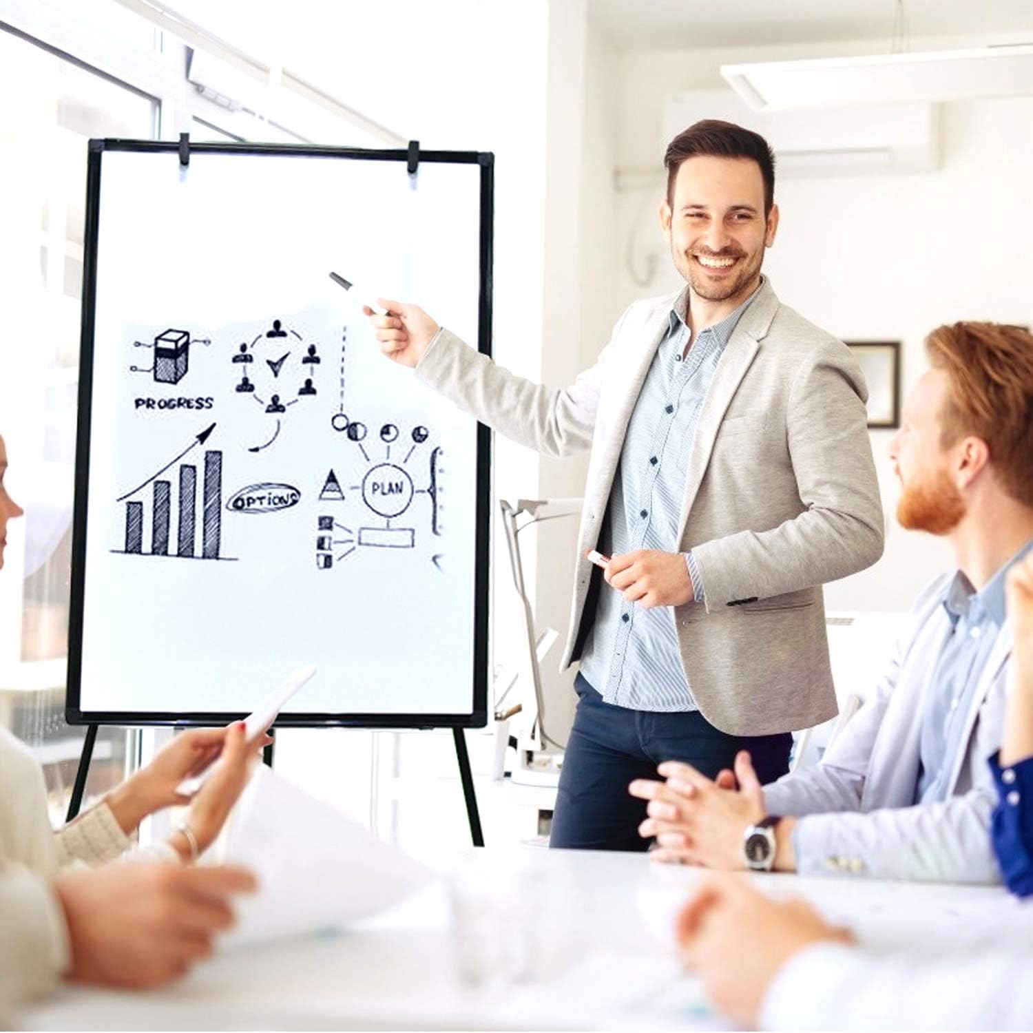 Easel White Board, Magnetic Tripod Dry Erase Board 36 X 24 inch, Portable Standing Whiteboard Easel Adjustable Height with 6 Magnets, 3 Markers, 1 Magnetic Dry Eraser for School, Home, Office : Office Products