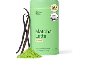 Morning Made Vanilla Flavored Ceremonial Grade Matcha Powder | 8.46oz (240g) Resealable Tin | 60 Servings Premium Japanese Green Tea | Sweetened with Organic Sugar | Rich in Antioxidants & Energy Boosting