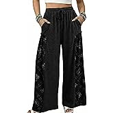 Athlisan Womens Wide Leg Pants High Waisted Lounge Palazzo Printed Baggy Trousers with Pockets