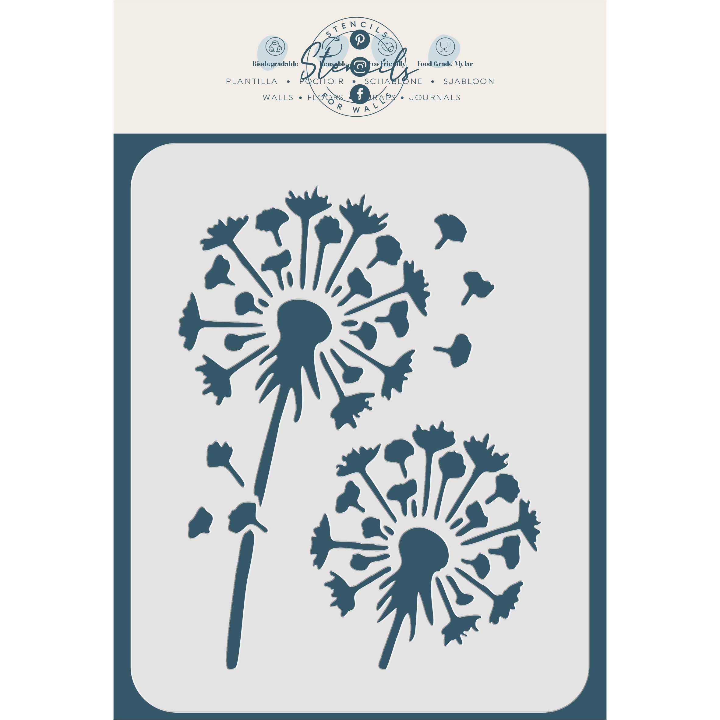 Stencil Company Dandelion Stencil, 11.4 x 15 cm (M) - Classic Floral Flower Border Stencils for Painting Template