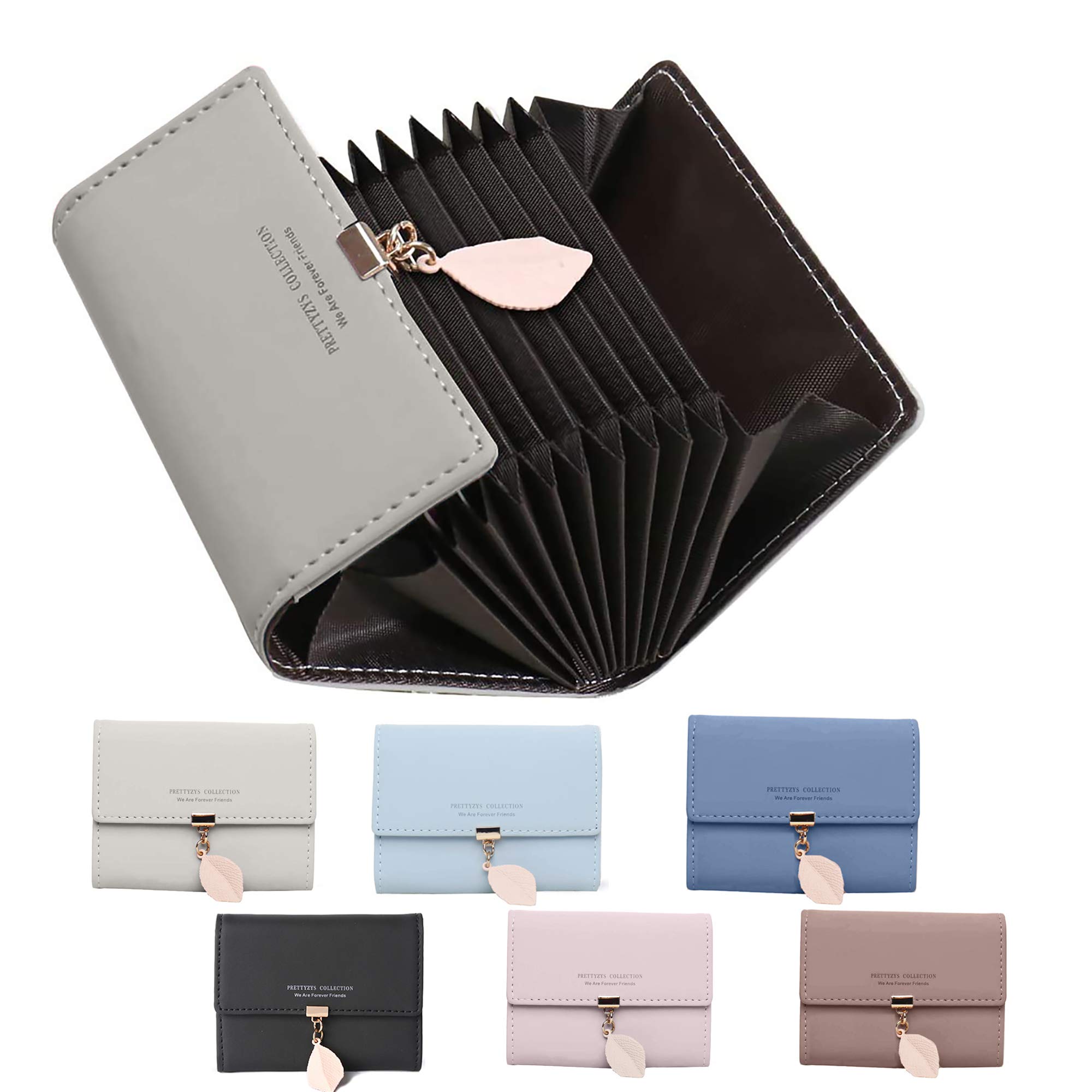 ZhengYue Credit Card Holders Women Ladies Leather Vintage Credit Card Wallet Zipper Coin Purse for Girl Lady Grey