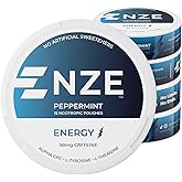 NZE Caffeine Nootropic Pouches (Peppermint) - Energy Pouches with 50mg Caffeine, Alpha GPC, L-Tyrosine & L-Theanine with No Sugar or Artificial Sweeteners - 15 Nicotine Free Pouches Per Can - 5 Pack