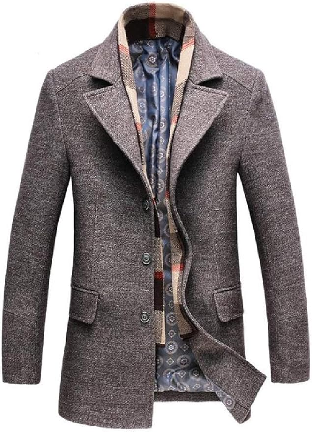 H&E Men's Padded Overcoat Button Business Wool Blend Coat Jacket Coffee