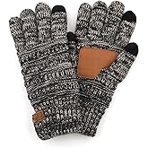 C.C Unisex Cable Knit Inner Lined Anti-Slip Touchscreen Texting Gloves