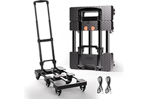 Voipvvii Folding Hand Truck 500lbs, Portable Heavy-Duty Dolly Cart, 6 Wheels, Collapsible, Black, Ideal for Travel and More