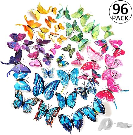Ivencase 96 Piezas Alas Dobles Mariposa Pegatinas De Pared