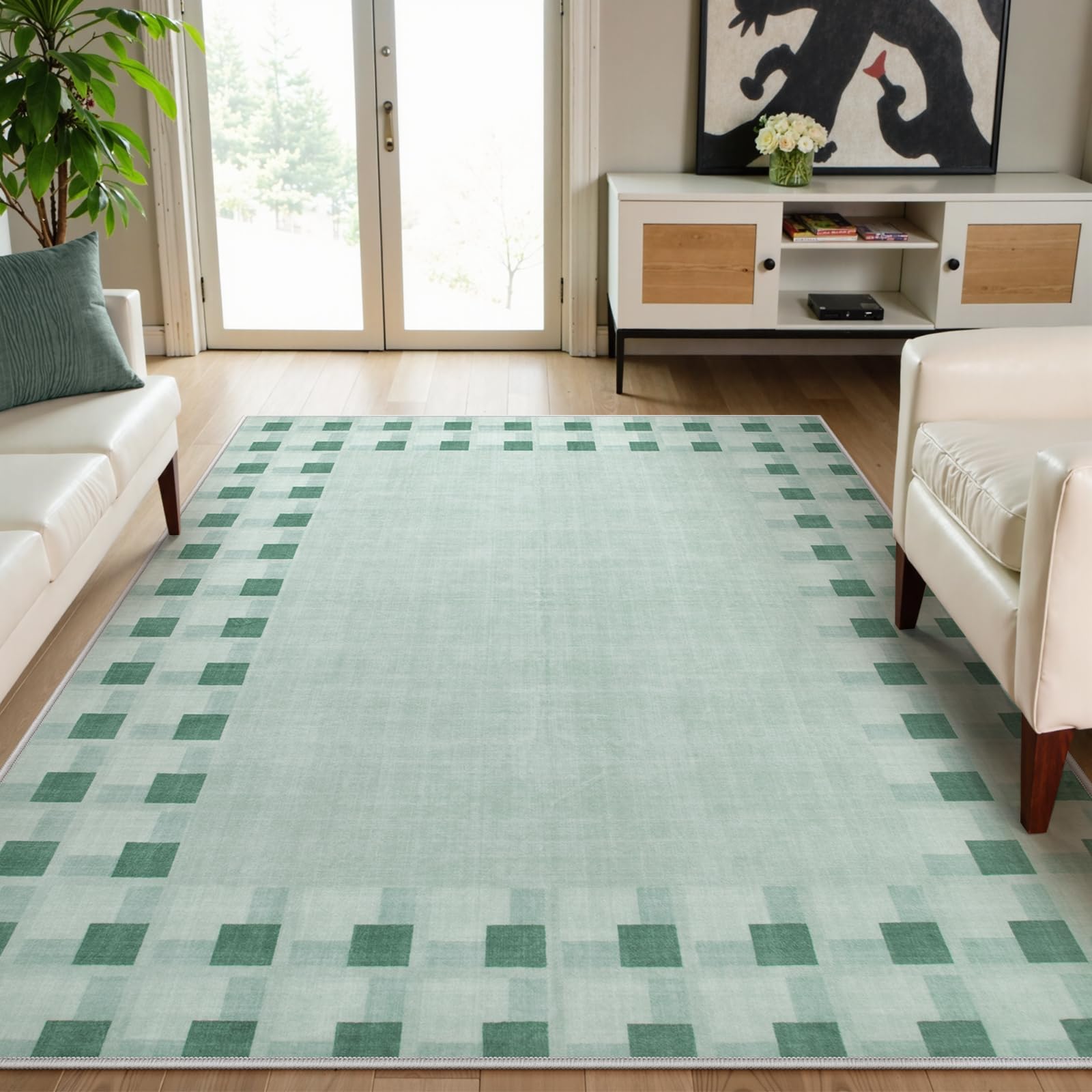 Lahome 3x5 Washable Checkered Rugs, Non-Slip Small Area Rug for Bedroom ...