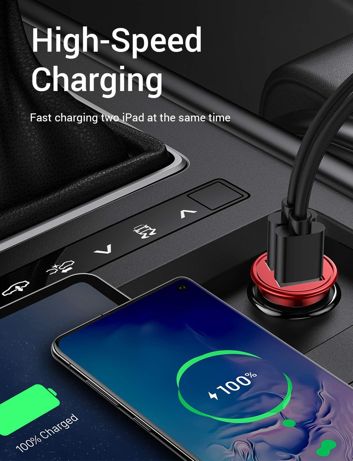 AINOPE Car Charger, 4.8A All Metal Car Charger Adapter Dual USB Port Fast Car Charging Mini Flush Fit Compatible with Xs max/XR/x/7/6s, Air 2/Mini 3, Note 9/Galaxy S10/S9/S8, Phone, Tablet-Red