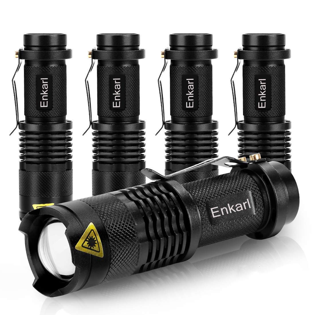 Enkarl Mini LED Flashlight, Super Bright 5 Pack 350 Lumens 3 Modes Zoomable AA Battery Flashlight with Clip (Battery Not Included)