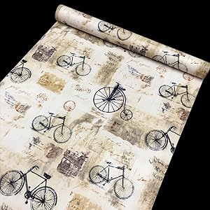 Yifely Shabby Chic Bikes Furniture Paper Self-Adhesive Shelf Liner Drawer Locker Sticker 17.7 Inch by 9.8 Feet