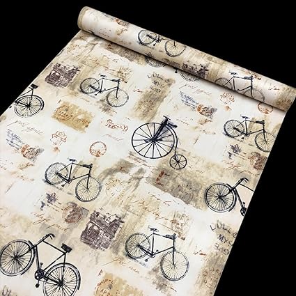 Lovefaye Shabby Chic Bikes Contact Paper Self Adhesive Shelf Liner
