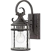 Hinkley Casa Single Light Wall Mount Outdoor Lantern, Aluminum, Clear Seedy Glass, Wrought Iron Details, Hand Forged Scrollin