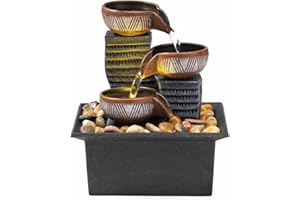 AMOOTEK Tabletop Fountain, 3-Tier Desktop Waterfall with LED Lights, Small Indoor Water Feature with Natural River Stones, Suitable as Zen Decor for Home/Office