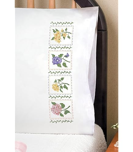 Paire De Taies D'oreiller Tobin Home Crafts 20x30cm Motif Floral à Broder