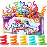 KLT Fidget Toys Bulk for Kids: 72 Pack Bendable Silicone Fidget Sticks | Bulk Fidgets for Classroom Prizes - Party Favors Goodie Bag Fillers for Creative Shaping - Quiet Sensory Toys for Calming