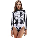 Lucky2Buy Halloween Skeleton Costume for Women Cozy Long Sleeve Onesie Adult Bodysuit